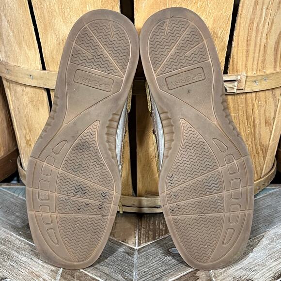 Sperry Angelfish Tan Gold Leather Canvas Lace-Up Boat Shoes Womens Size 5 - Picture 10 of 11